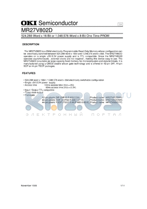 MR27V802DTP datasheet - 524,288-word x 16-bit or 1,048,576-word x 8 bit one time PROM