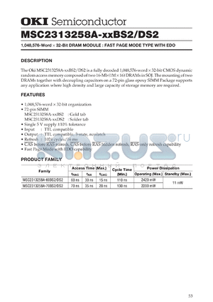 MSC2313258A-60DS2 datasheet - 1,048,576- word x 32-bit DRAM module