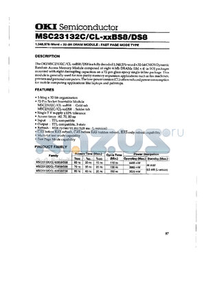 MSC23132C-70BS8 datasheet - 1,048,576- word x 32-bit DRAM module