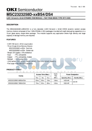 MSC2323258D-60BS4 datasheet - 2,097,152-word x 32-bit dynamic RAM module