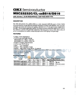 MSC23232C-70BS16 datasheet - 2,097,152-word x 32-bit DRAM module