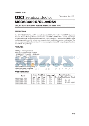 MSC23409C-70DS9 datasheet - 4,194,304-word x 9-bit DRAM module