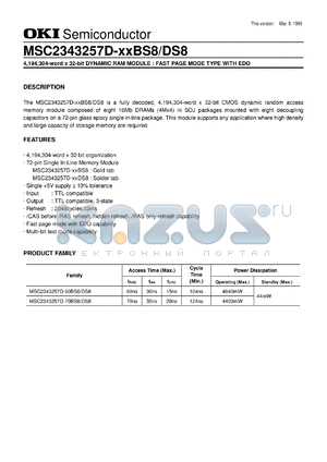 MSC2343257D-60BS8 datasheet - 4,194,304-word x 32-bit  dynamic RAM module