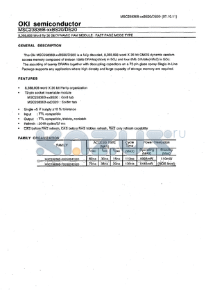 MSC23836B-60DS20 datasheet - 8,388,608-word by 36-bit dynamic RAM module