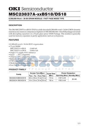 MSC23837A-70DS18 datasheet - 8,388,608-word x 36-bit dynamic RAM module