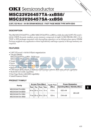 MSC23V26457TA60BS8 datasheet - 2,097,152-word x 64-bit DRAM module