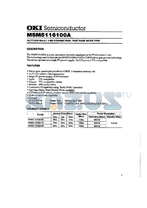 MSM5116100A-60JS datasheet - 16,777,216-word x 1-bit dynamic RAM