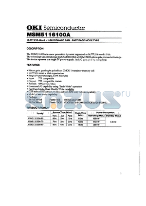 MSM5116100A-60TK datasheet - 16,777,216-word x 1-bit dynamic RAM