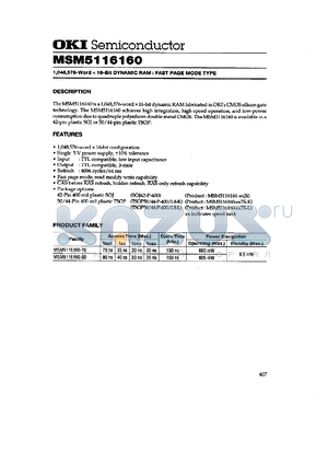 MSM5116160-80JS datasheet - 1,048,576-word x 16-bit dynamic RAM