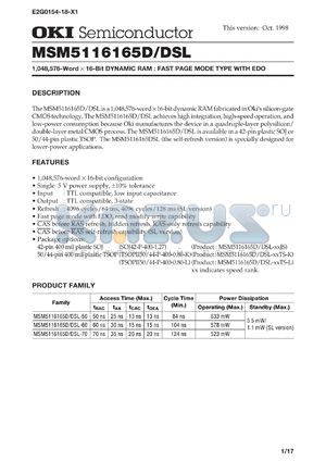 MSM5116165D-70TS-K datasheet - 1,048,576-word x 16-bit dynamic RAM