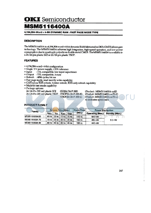 MSM5116400A-70TS-K datasheet - 4,194,304-word x 4-bit dynamic RAM