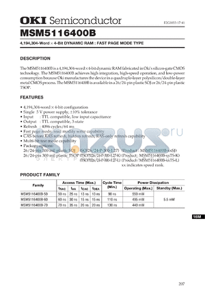 MSM5116400B-50TS-K datasheet - 4,194,304-word x 4-bit dynamic RAM