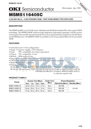 MSM5116405C-70SJ datasheet - 4,194,304-word x 4-bit dynamic RAM