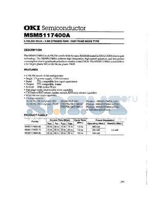 MSM5117400A-80SJ datasheet - 4,194,304-word x 4-bit dynamic RAM