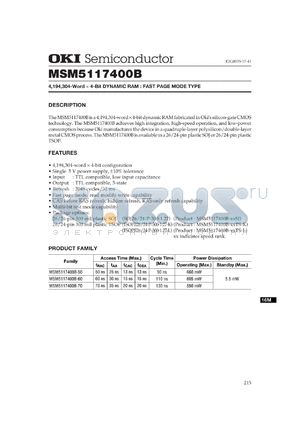 MSM5117400B-70TS-L datasheet - 4,194,304-word x 4-bit dynamic RAM