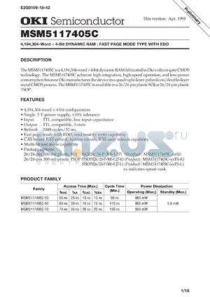 MSM5117405C-60SJ datasheet - 4,194,304-word x 4-bit dynamic RAM