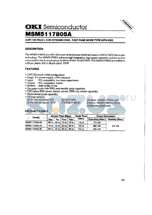 MSM5117805A-60TS-K datasheet - 2,097,152-word x 8-bit dynamic RAM