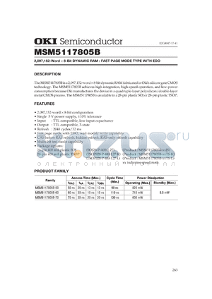 MSM5117805B-60TS-L datasheet - 2,097,152-word x 8-bit dynamic RAM