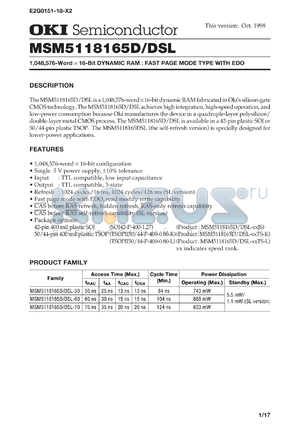 MSM5118165D-50TS-K datasheet - 1,048,576-word x 16-bit dynamic RAM