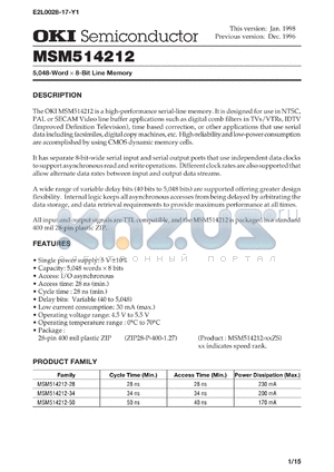 MSM514212-50ZS datasheet - 5,048-word x 8-bit line memory