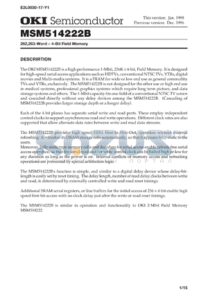 MSM514222B-60JS datasheet - 262,263-word x 4-bit field memory