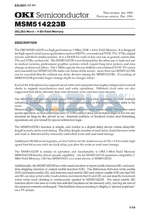 MSM514223B-40RS datasheet - 262,263-word x 4-bit field memory