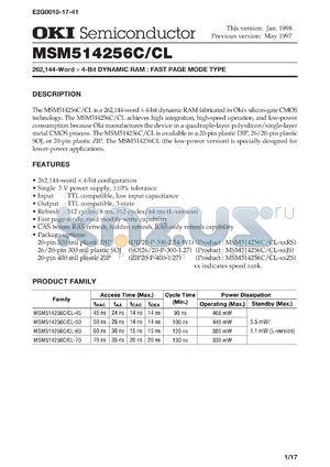 MSM514256C-60JS datasheet - 262,144-word x 4-bit dynamic RAM