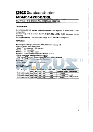 MSM514265BSL-50 datasheet - 262,144-word x 16-bit dynamic RAM