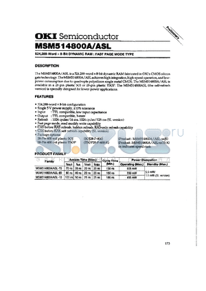 MSM514800A-80TS-K datasheet - 524,288-word x 8-bit dynamic RAM