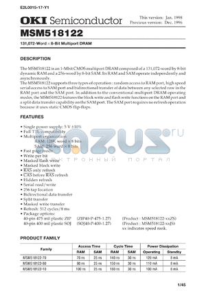 MSM518122-70JS datasheet - 131,072-word x 8-bit multiport DRAM