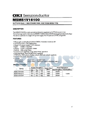 MSM51V16100-70TK datasheet - 16,777,216-word x 1-bit dynamic RAM