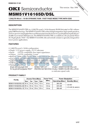 MSM51V16165D-50JS datasheet - 1,048,576-word x 16-bit dynamic RAM