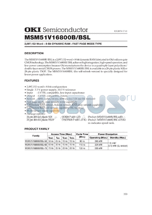 MSM51V16800B-60TS-K datasheet - 2,097,152-word x 8-bit dynamic RAM