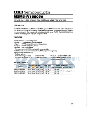 MSM51V16805A-70JS datasheet - 2,097,152-word x 8-bit dynamic RAM