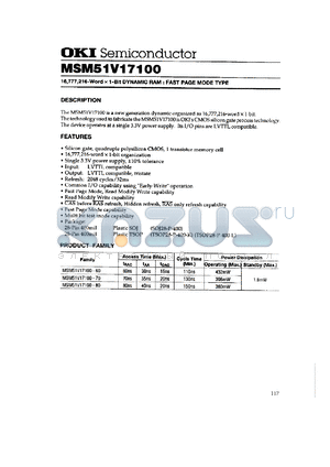 MSM51V17100-60JS datasheet - 16,777,216-word x 1-bit dynamic RAM