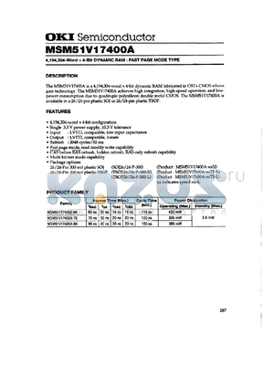 MSM51V17400A-80TS-K datasheet - 4,194,304-word x 4-bit dynamic RAM