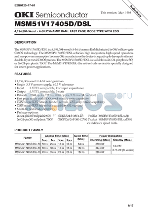 MSM51V17405D-60SJ datasheet - 4,194,304-word x 4-bit dynamic RAM