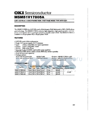 MSM51V17805A-70TS-K datasheet - 2,097,152-word x 8-bit dynamic RAM