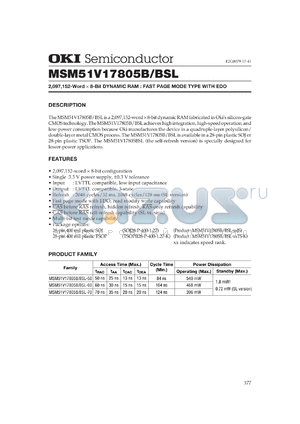 MSM51V17805BSL-60JS datasheet - 2,097,152-word x 8-bit dynamic RAM