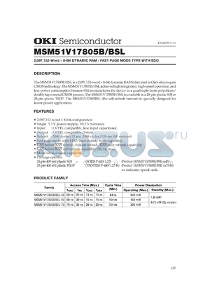 MSM51V17805BSL-60TS-K datasheet - 2,097,152-word x 8-bit dynamic RAM