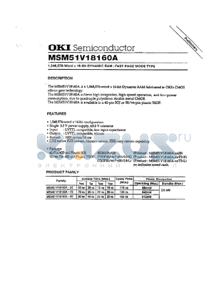 MSM51V18160A-70JS datasheet - 1,048,576-word x 16-bit dynamic RAM
