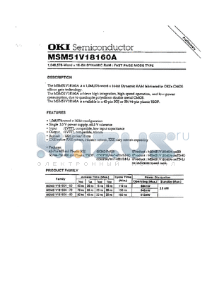 MSM51V18160A-80JS datasheet - 1,048,576-word x 16-bit dynamic RAM