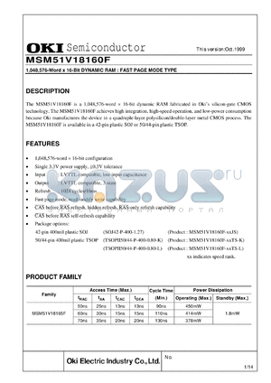 MSM51V18160F-50JS datasheet - 1,048,576-word x 16-bit dynamic RAM