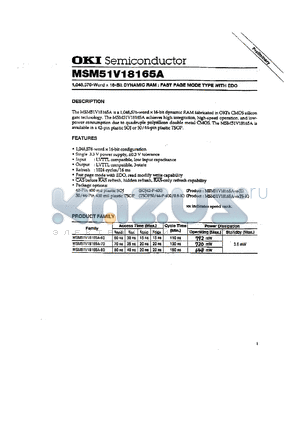 MSM51V18165A-60JS datasheet - 1,048,576-word x 16-bit dynamic RAM