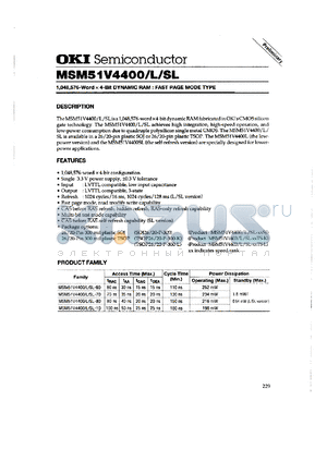 MSM51V4400L-60SJ datasheet - 1,048,576-word x 4-bit dynamic RAM