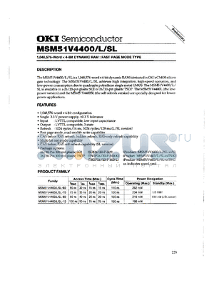 MSM51V4400L-10SJ datasheet - 1,048,576-word x 4-bit dynamic RAM