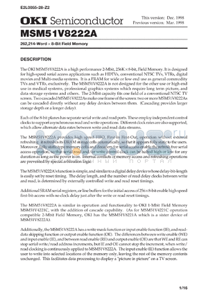 MSM51V8222A-40ZS datasheet - 262,214-word x 8-bit field memory