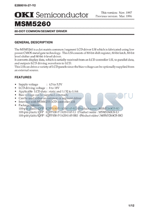 MSM5260GS-K datasheet - 80-dot common/segment driver