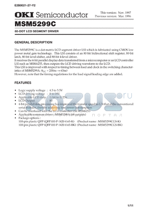 MSM5299CGS-K datasheet - 80-dot LCD segment driver