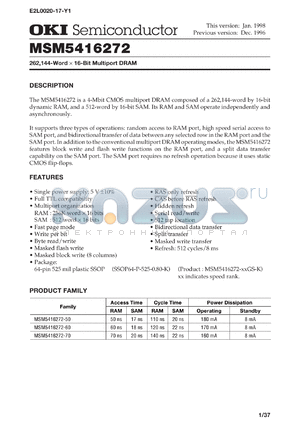 MSM5416272-70GS-K datasheet - 262,144-word x 16-bit multiport DRAM